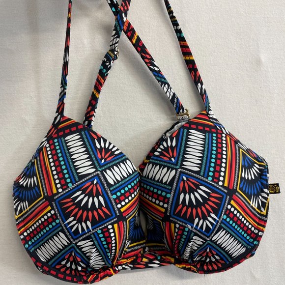 Aqua by La Vie en Rose Women's Multi-Coloured Bathing Suit Top Chris Cross - Picture 2 of 5